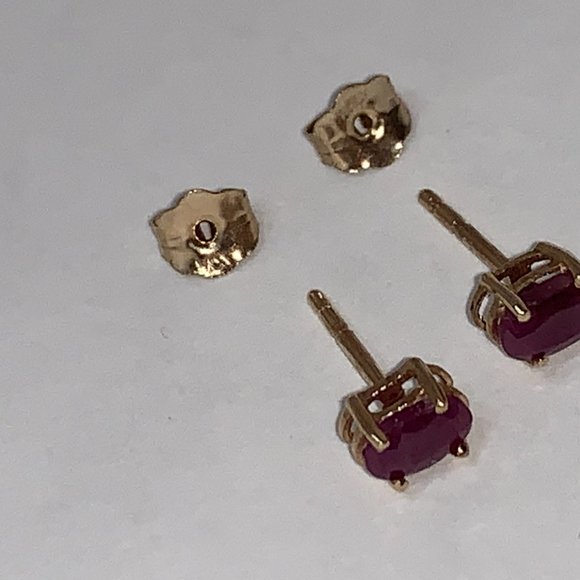 14K 5x3 Oval Natural Ruby Post Earrings - Picture 9 of 12